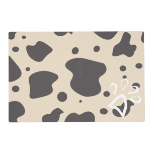 Cow Print Pattern Beige Brown Paw Pet Placemat
