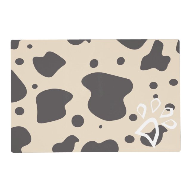 Cow Print Pattern Beige Brown Paw Pet Placemat (Front)