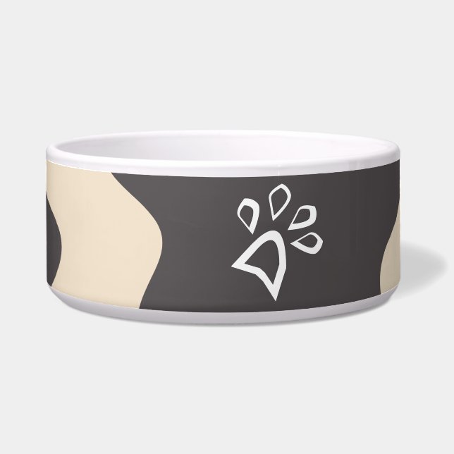 Cow Print Pattern Beige Paw Pet Bowl (Front)
