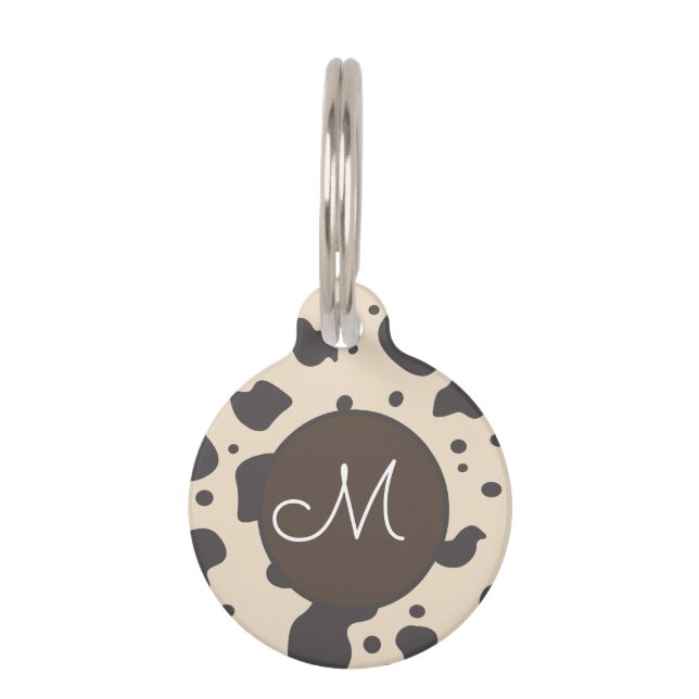 Cow Print Pattern Beige Paw   Pet ID Tag (Front)