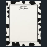 Cow Print Pattern Black and White Personalized Letterhead<br><div class="desc">"pied black and white",  "cow print pattern business",  "farm yard animal skin",  "pesonalized customized custom name",  "personal own text message",  "farmyard barnyard barn animals"< "patch blob patches squidges",  "irregular dalmation spot splodges",   "cattle ranch cows range",  "countryside dairy milk company"</div>