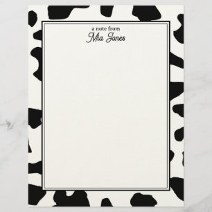 Cow Print Pattern Black and White Personalized Letterhead