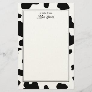 Cow Print Pattern Black and White Personalized Stationery