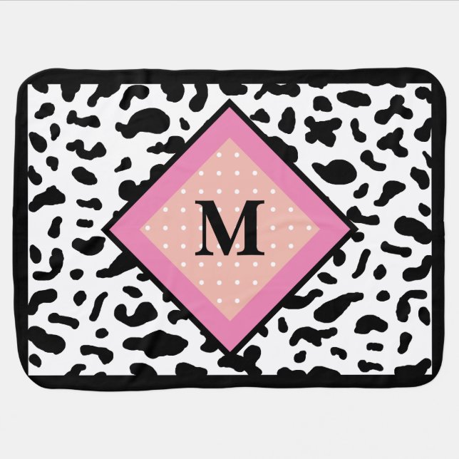 Cow-Print Pattern Monogram Fleece Blanket (Horizontal)
