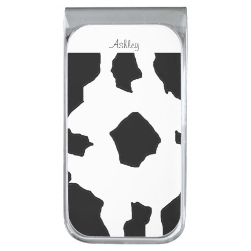 Cow Print Personalized Silver Finish Money Clip