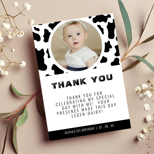 Cow Print Photo Birthday Thank You Card