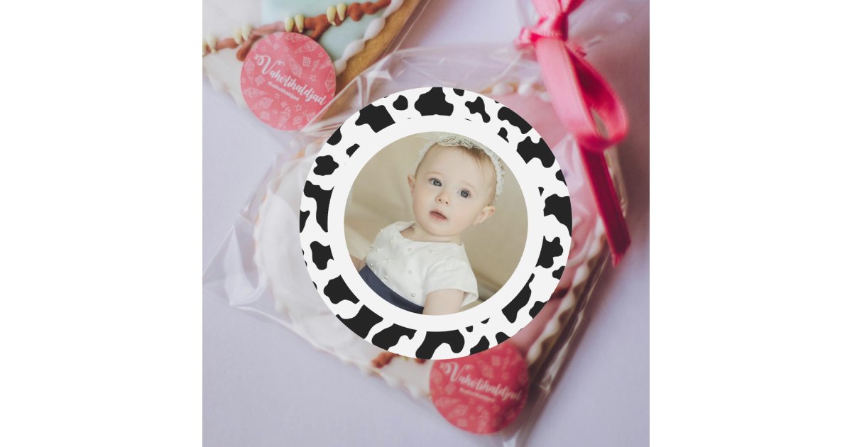 Vector Cow Round Sticker Cow Print Photo Classic Round Sticker | Zazzle