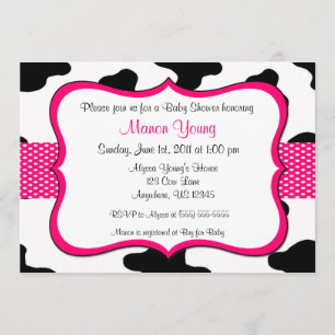 Cow Print Pink Baby Shower or Birthday Invitation