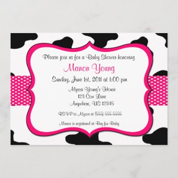 Cow Print Pink Baby Shower Or Birthday Invitation by mybabytee at Zazzle