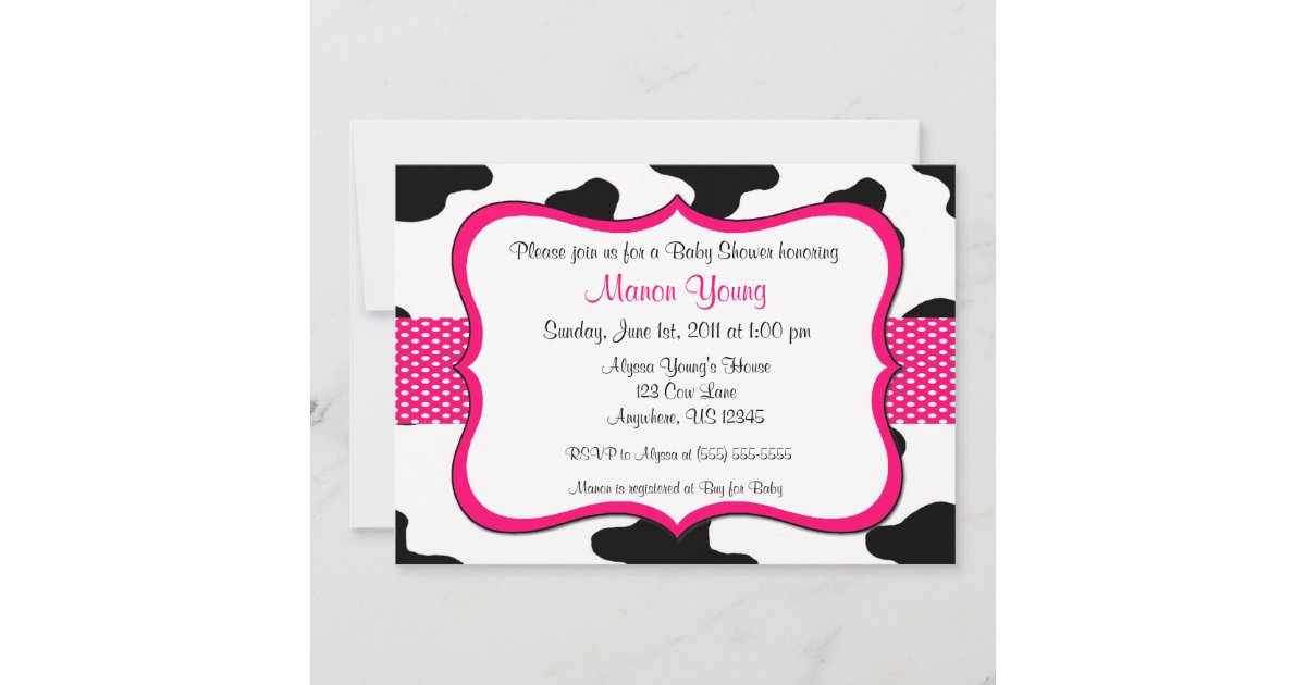 Cow Print Pink Baby Shower or Birthday Invitation Zazzle