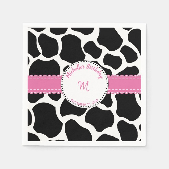 Cow Print Pink Black Birthday   Napkins (Front)