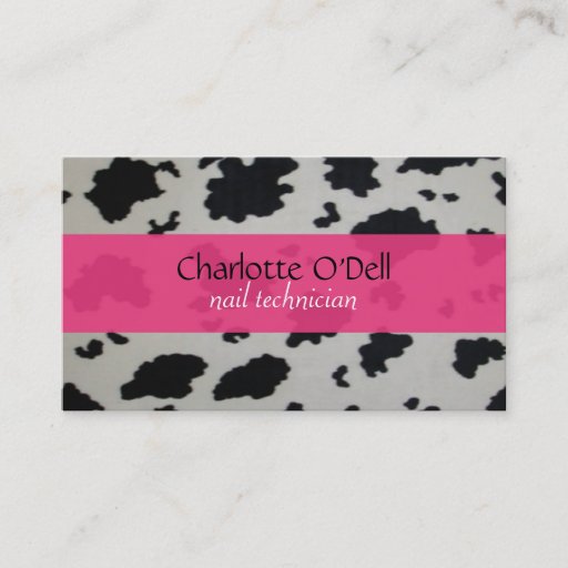 Customizable cow print; pink business card templates