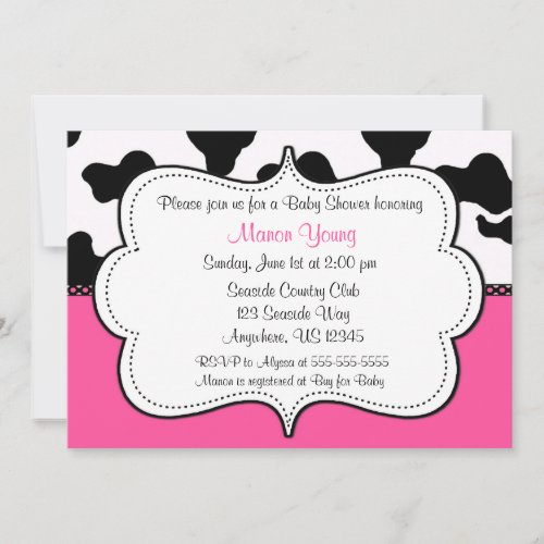 Cow Print Pink Invitaiton Personalized Invites