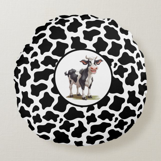 Cow Print Round Pillow (Front)