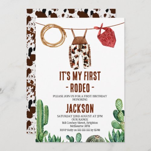 Cow Print Rustic First Rodeo Cowboy Invitation