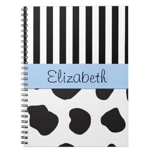 Cow Print Stripes Black and White Your Name Notebook