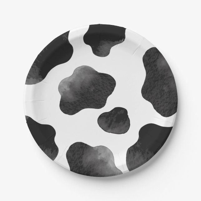 Cow Print Themed Party, Black White Cow Spots  Paper Plates (Front)