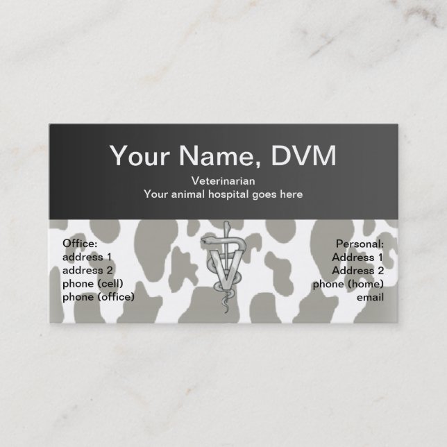 Cow Print Veterinarian Business Card (Front)
