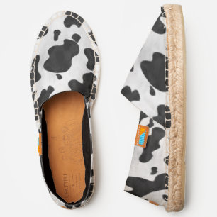 Cow Print Western Animal Spots Black White Pattern Espadrilles