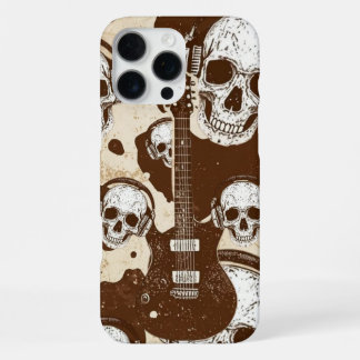 Cow Print with Skulls and Rock Electric Guitars iPhone 16 Pro Max Case