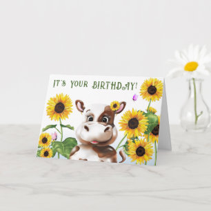 Cow Pun Sunflower Birthday Card