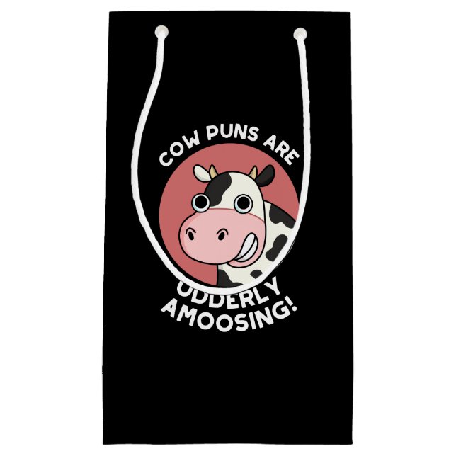 Cow Puns Udderly Amoosing Funny Animal Pun Dark BG Small Gift Bag (Front)