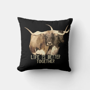 cow quote decor life is better together sepia tone throw pillow