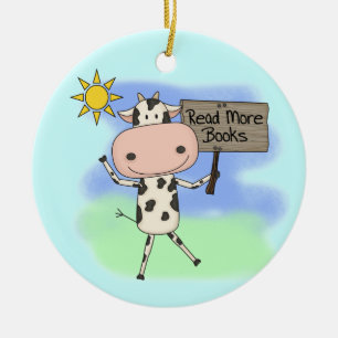 Cow Read More Books Ceramic Ornament