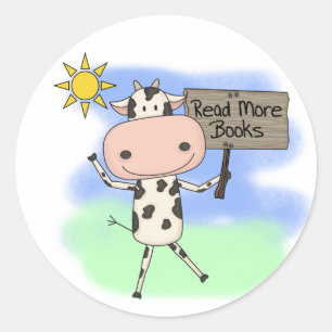 Cow Read More Books Classic Round Sticker
