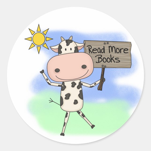 Cow Read More Books Classic Round Sticker (Front)