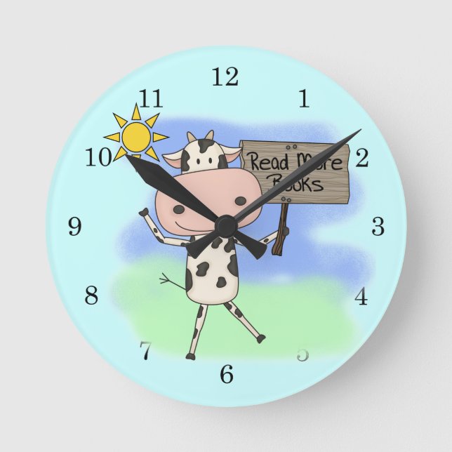 Cow Read More Books Round Clock (Front)