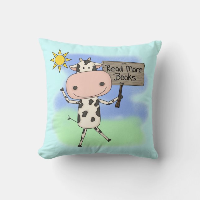 Cow Read More Books Throw Pillow (Front)
