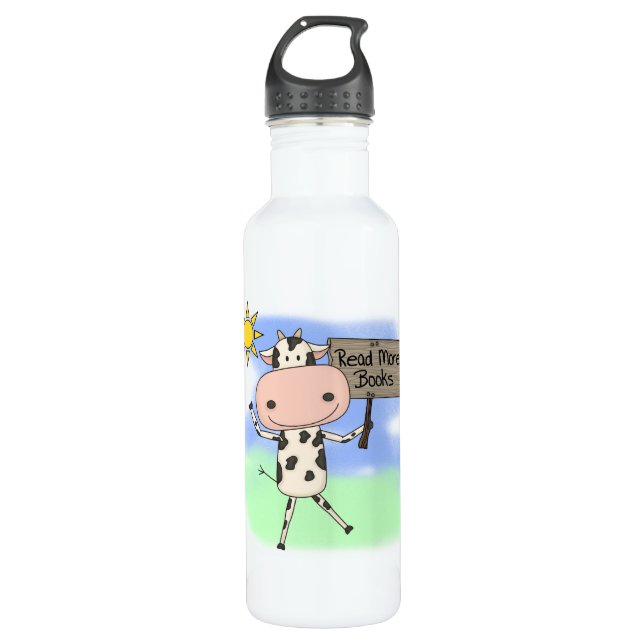 Cow Read More Books Water Bottle (Front)