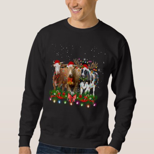 Cow Reindeer Hat Santa Christmas Light Funny Cow C Sweatshirt