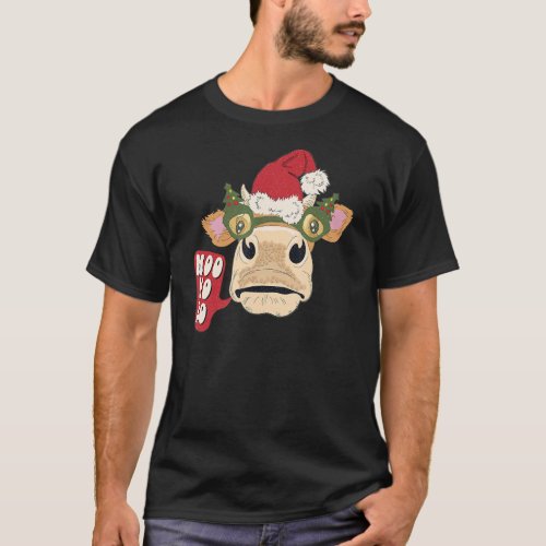 Cow Reindeer Hat Santa Christmas Lights  Cow Chris T_Shirt