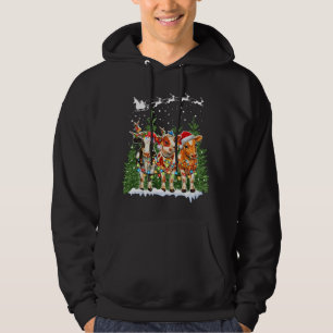 Cow Reindeer Hat Santa Christmas Lights Funny Xmas Hoodie