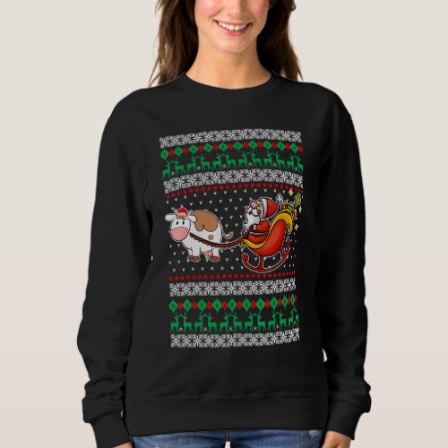 Cow Reindeer Santa Claus  UGLY Christmas Pajama Sweatshirt