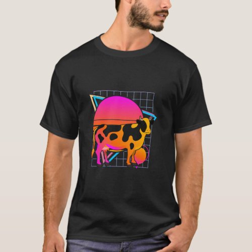 Cow Retro 80s Style Vintage Animal  T_Shirt