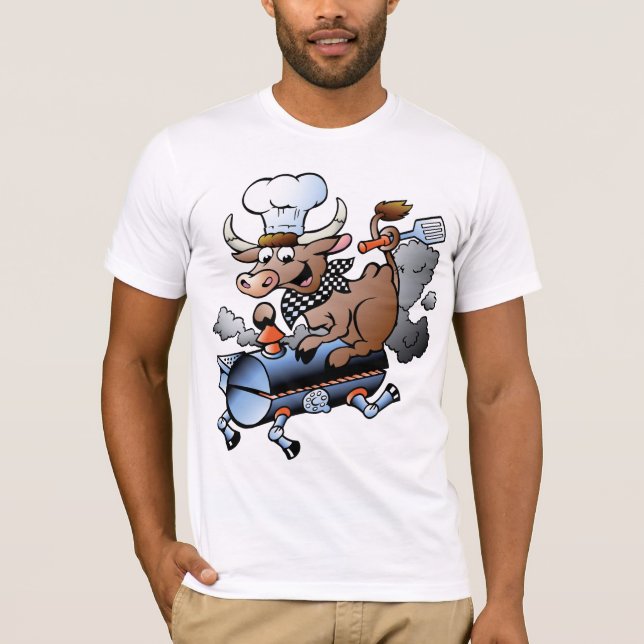 Cow Riding A BBQ Mens T-Shirt (Front)