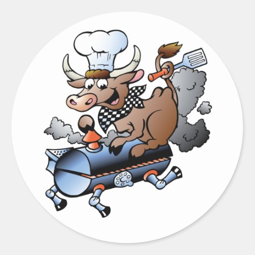 Cow Riding A BBQ Stickers