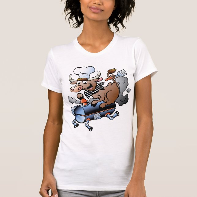 Cow Riding A BBQ Womens T-Shirt (Front)