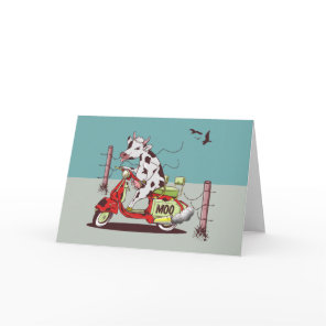 Cow riding a moped card