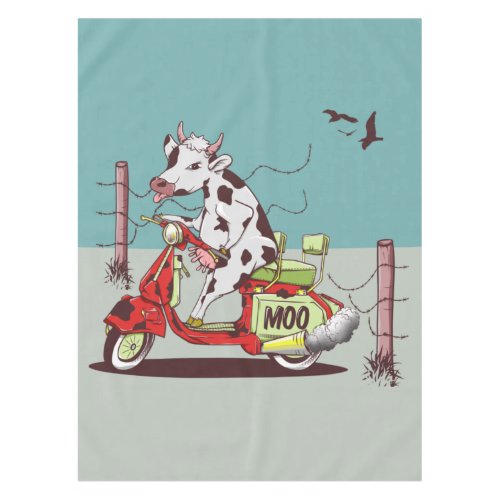 Cow riding a moped tablecloth