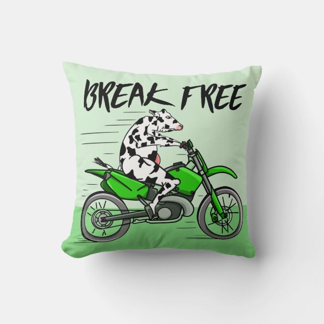Cow riding A Motorbike Throw Pillow (Front)