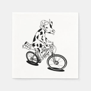 Cow riding a mountain bike napkins