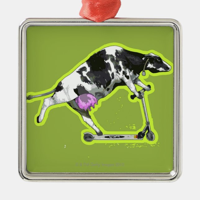 Cow Riding a Scooter Metal Ornament (Front)