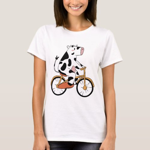 Cow riding bicycle design T_Shirt