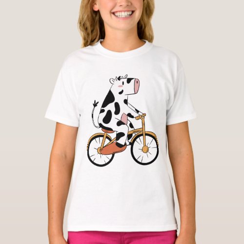 Cow riding bicycle design T_Shirt