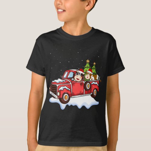 Cow Riding Red Truck Christmas Pajama Xmas Cow T_Shirt
