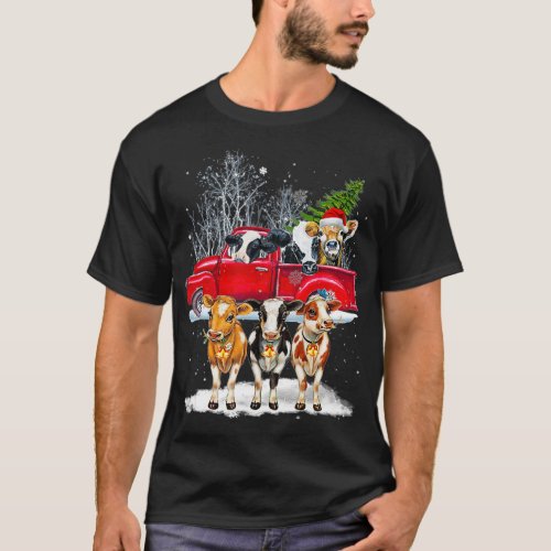 Cow Riding Red Truck Merry Christmas Farm Loves Co T_Shirt